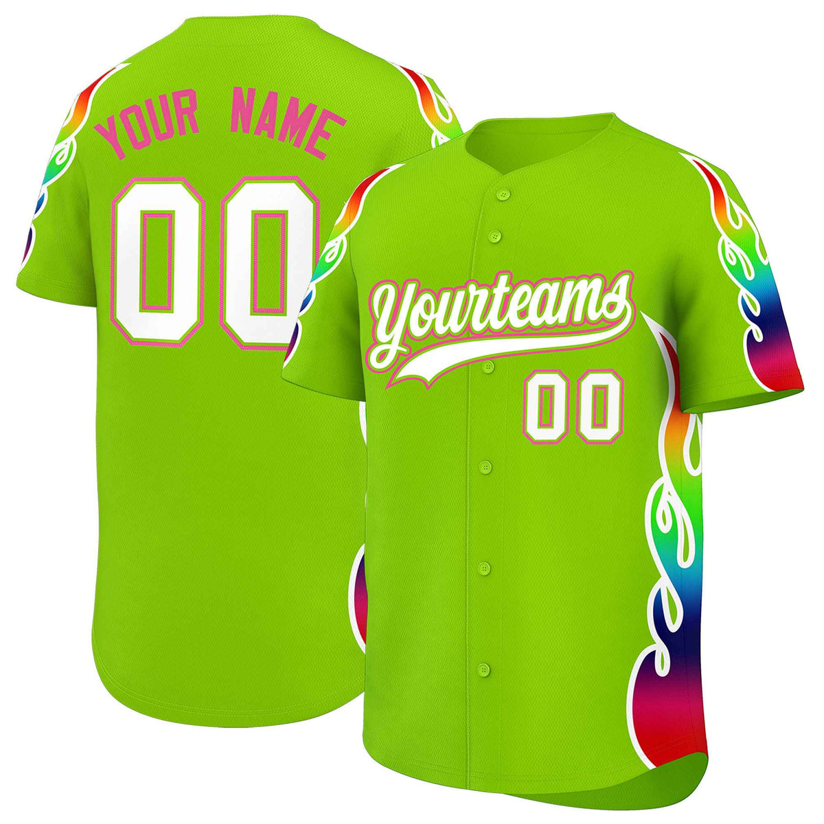 Custom Neon Green Graffiti Pattern Personalized Multicolored Flames Print Authentic Baseball Jersey| KXKSHOP