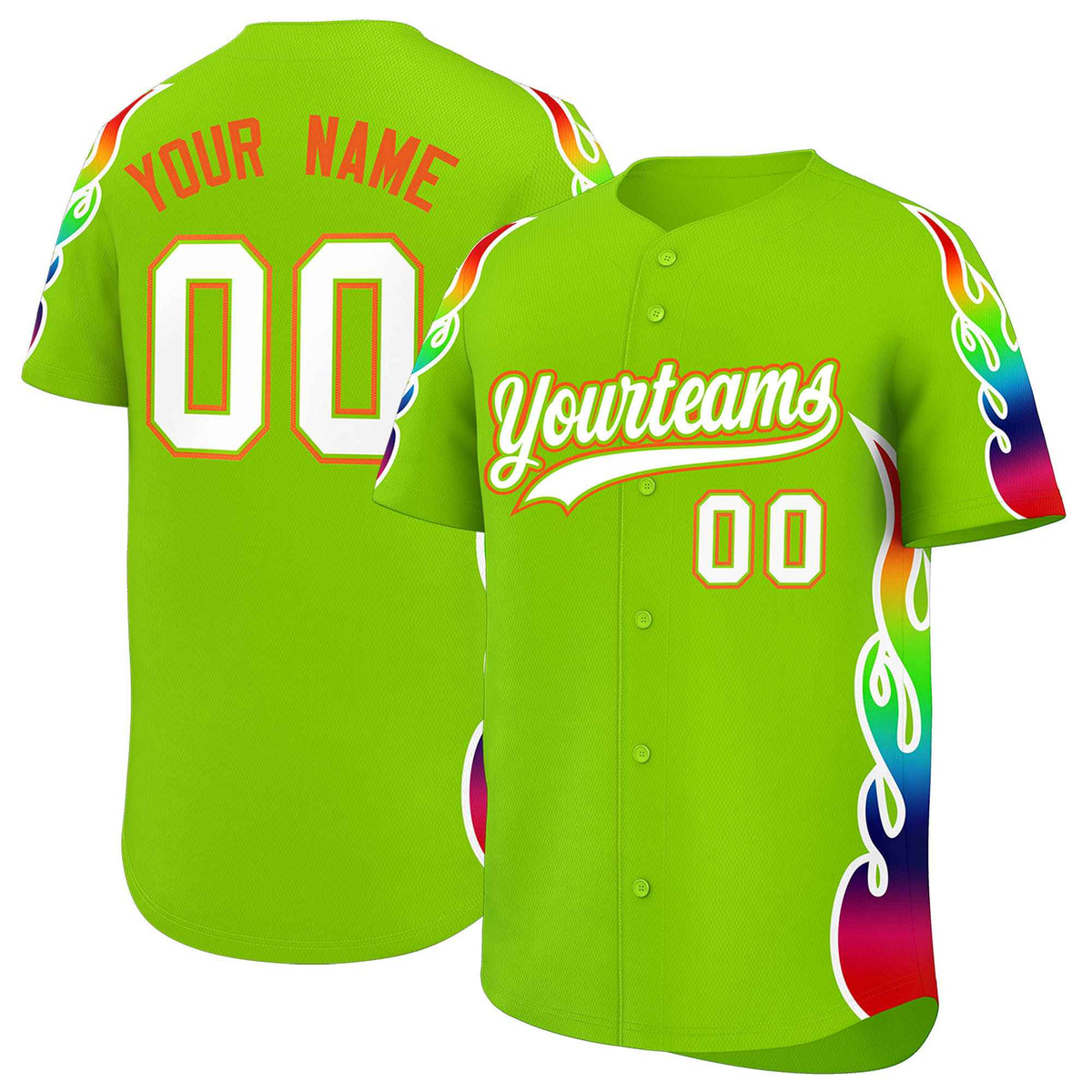 Custom Neon Green Graffiti Pattern Personalized Multicolored Flames Print Authentic Baseball Jersey| KXKSHOP