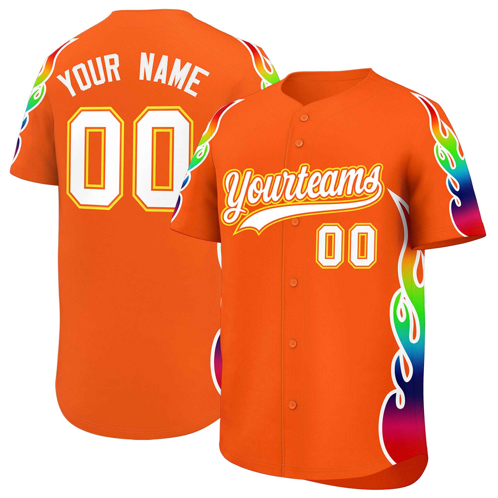 Custom Orange Graffiti Pattern Personalized Multicolored Flames Print Authentic Baseball Jersey| KXKSHOP
