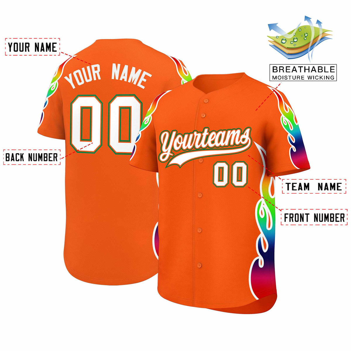 Custom Orange Graffiti Pattern Personalized Multicolored Flames Print Authentic Baseball Jersey| KXKSHOP