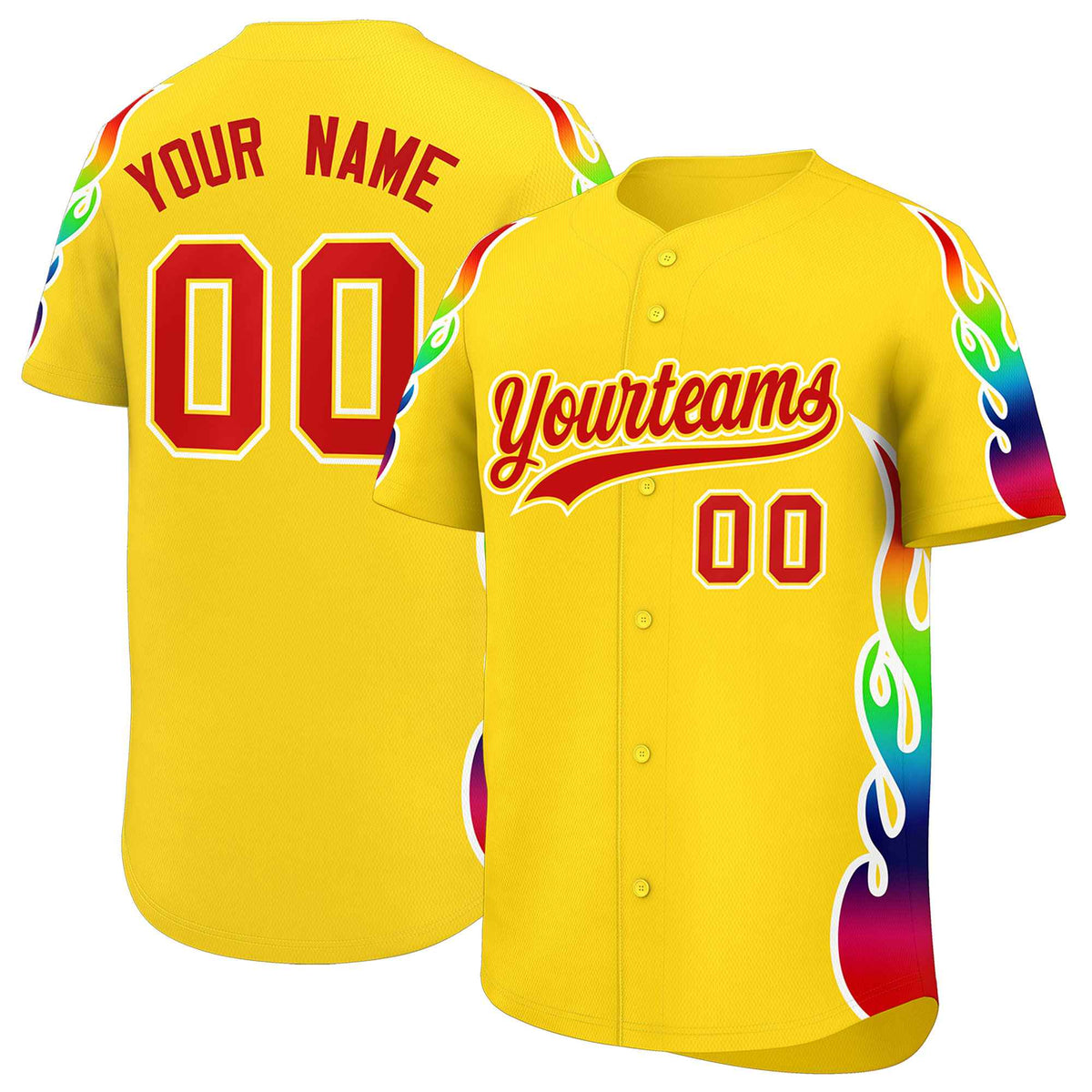 Custom Gold Graffiti Pattern Personalized Multicolored Flames Print Authentic Baseball Jersey| KXKSHOP