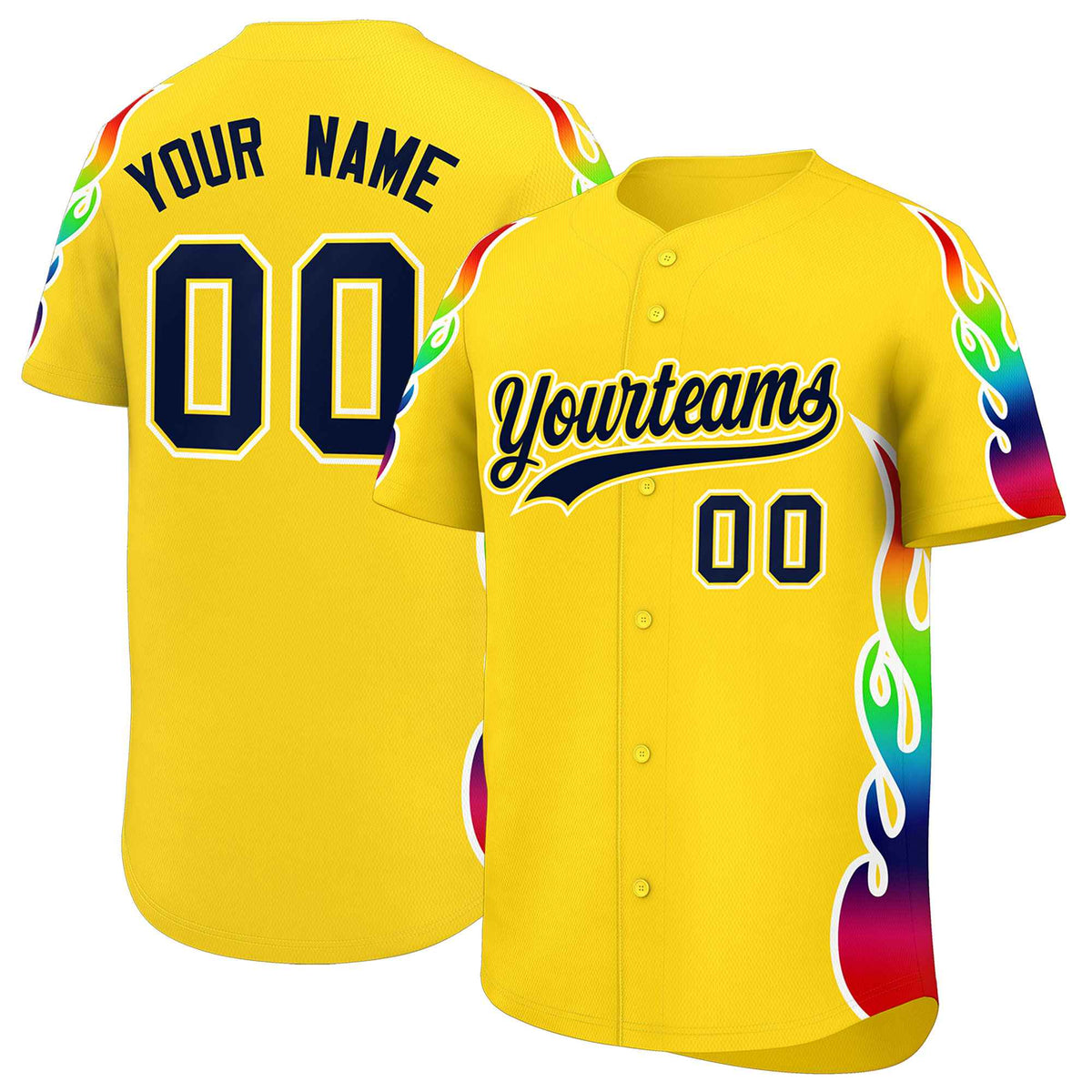 Custom Gold Graffiti Pattern Personalized Multicolored Flames Print Authentic Baseball Jersey| KXKSHOP