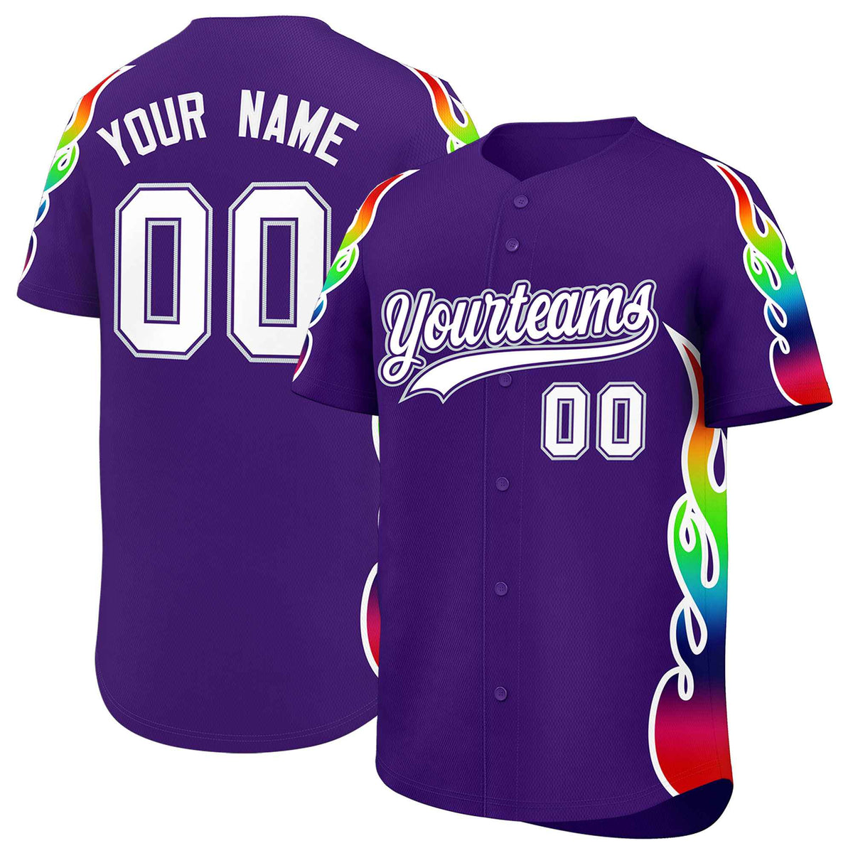 Custom Purple Graffiti Pattern Personalized Multicolored Flames Print Authentic Baseball Jersey| KXKSHOP