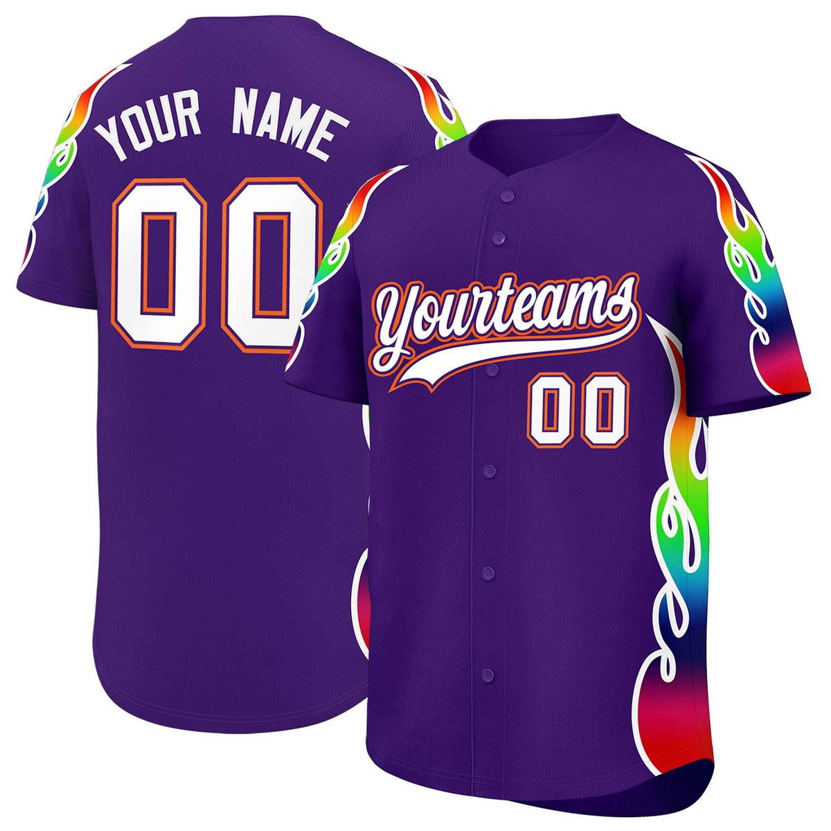 Custom Purple Graffiti Pattern Personalized Multicolored Flames Print Authentic Baseball Jersey| KXKSHOP