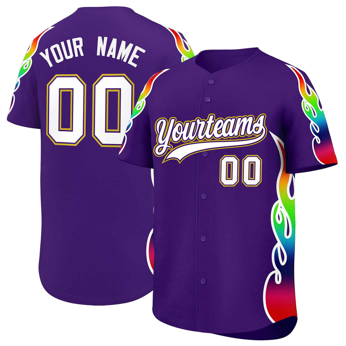 Custom Purple Graffiti Pattern Personalized Multicolored Flames Print Authentic Baseball Jersey| KXKSHOP