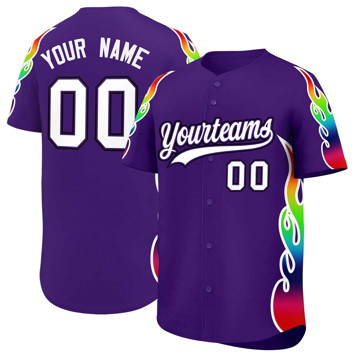 Custom Purple Graffiti Pattern Personalized Multicolored Flames Print Authentic Baseball Jersey| KXKSHOP
