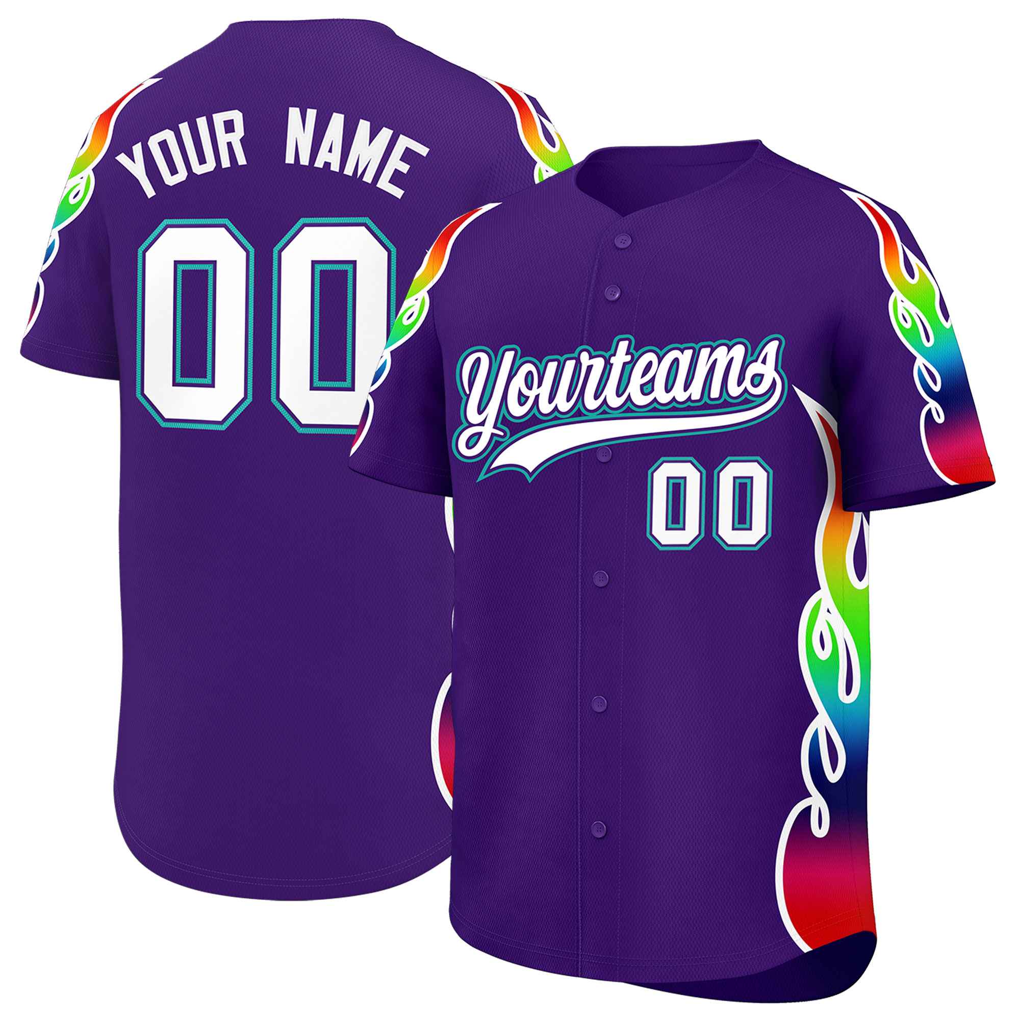 Custom Purple Graffiti Pattern Personalized Multicolored Flames Print Authentic Baseball Jersey| KXKSHOP