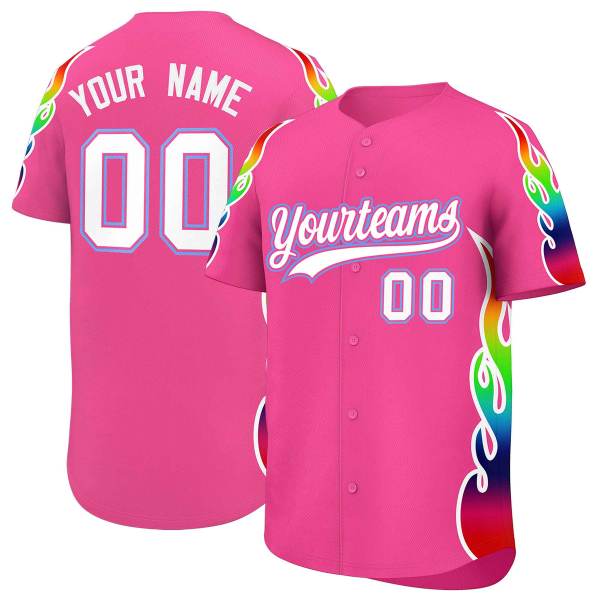Custom Pink Graffiti Pattern Personalized Multicolored Flames Print Authentic Baseball Jersey| KXKSHOP