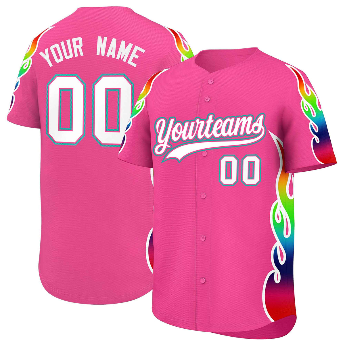 Custom Pink Graffiti Pattern Personalized Multicolored Flames Print Authentic Baseball Jersey| KXKSHOP