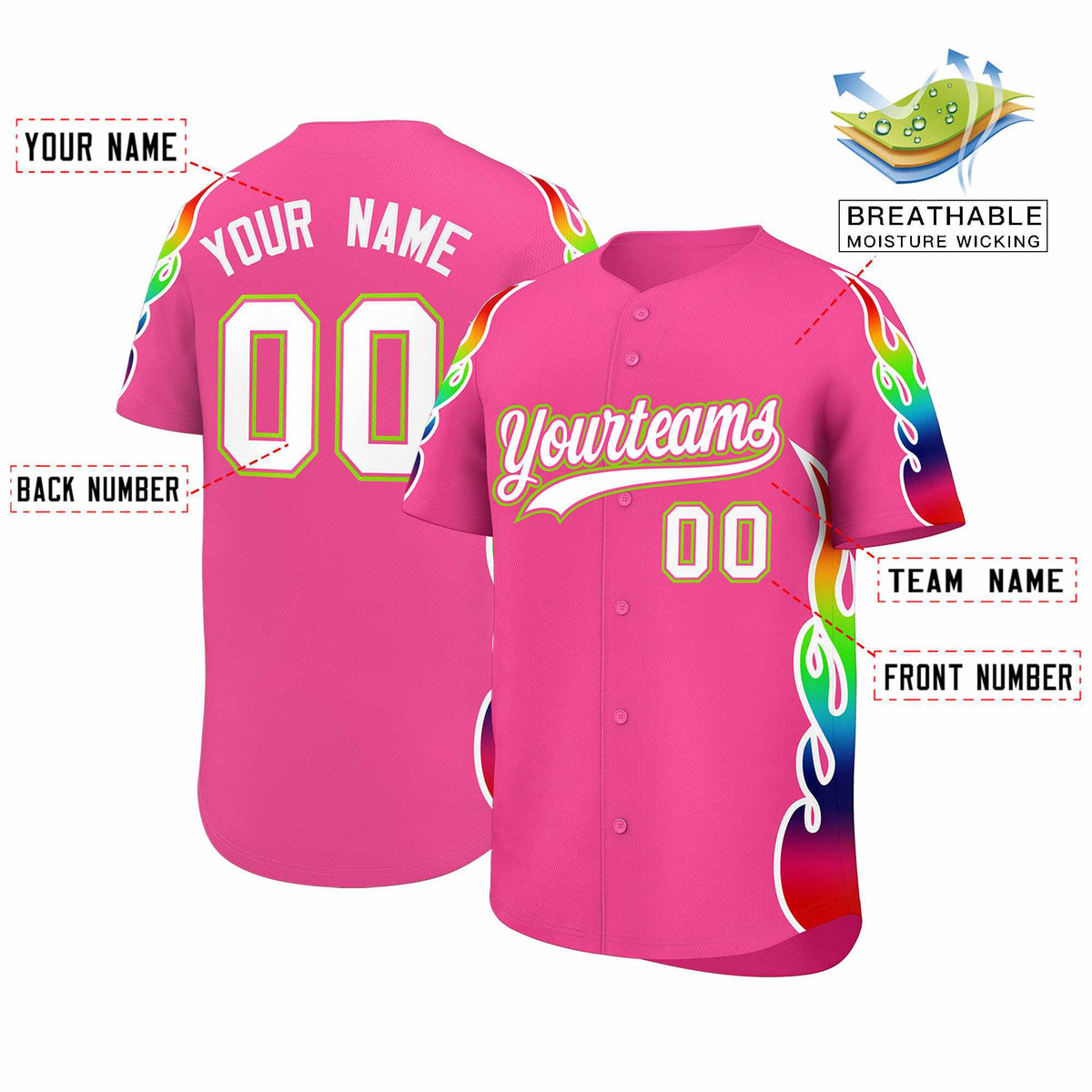 Custom Pink Graffiti Pattern Personalized Multicolored Flames Print Authentic Baseball Jersey| KXKSHOP