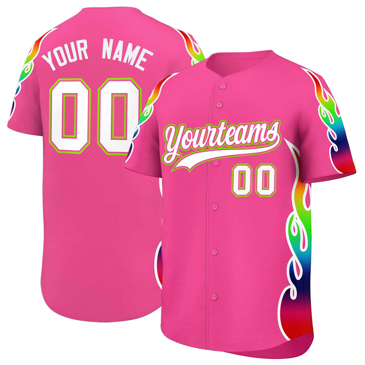 Custom Pink Graffiti Pattern Personalized Multicolored Flames Print Authentic Baseball Jersey| KXKSHOP