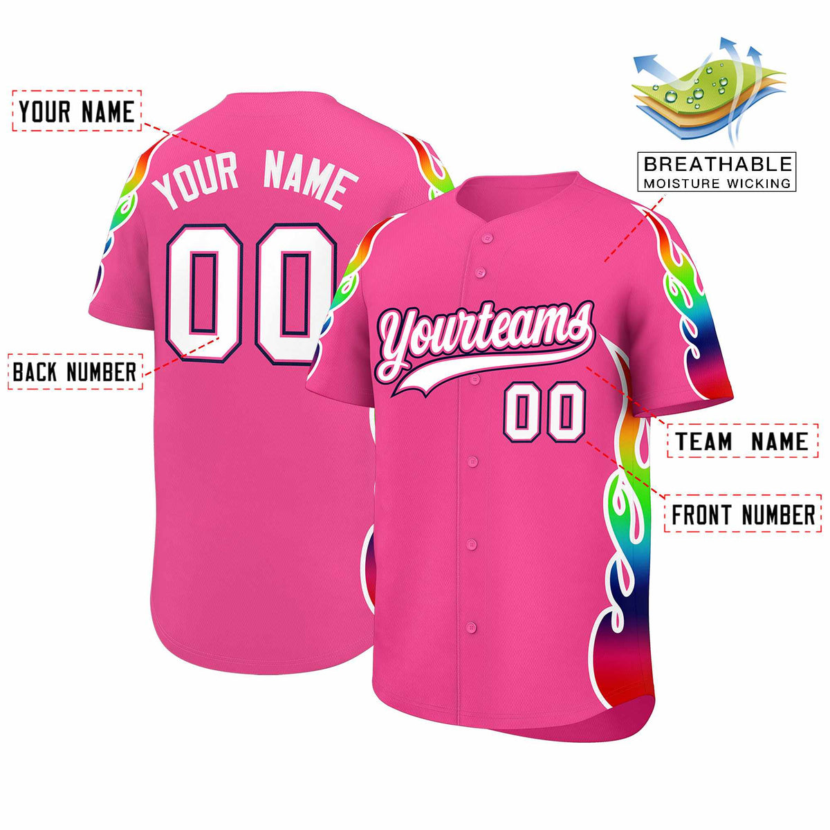 Custom Pink Graffiti Pattern Personalized Multicolored Flames Print Authentic Baseball Jersey| KXKSHOP