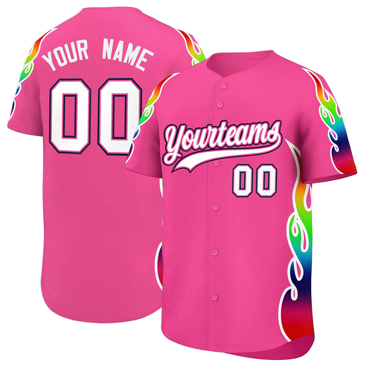 Custom Pink Graffiti Pattern Personalized Multicolored Flames Print Authentic Baseball Jersey| KXKSHOP