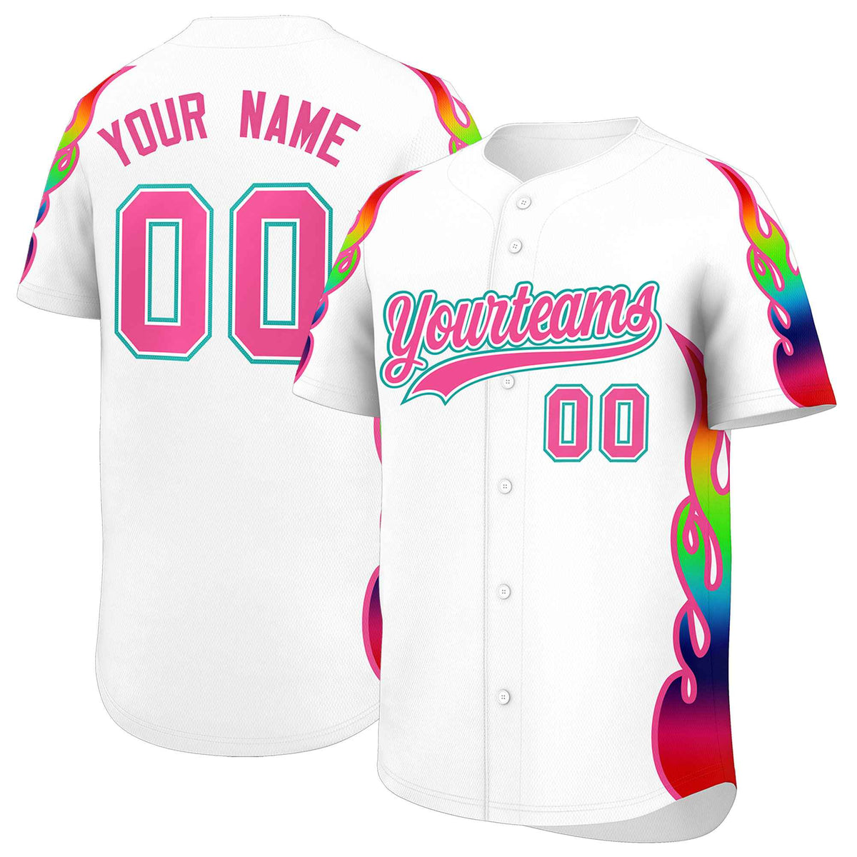 Custom White Graffiti Pattern Personalized Multicolored Flames Print Authentic Baseball Jersey| KXKSHOP