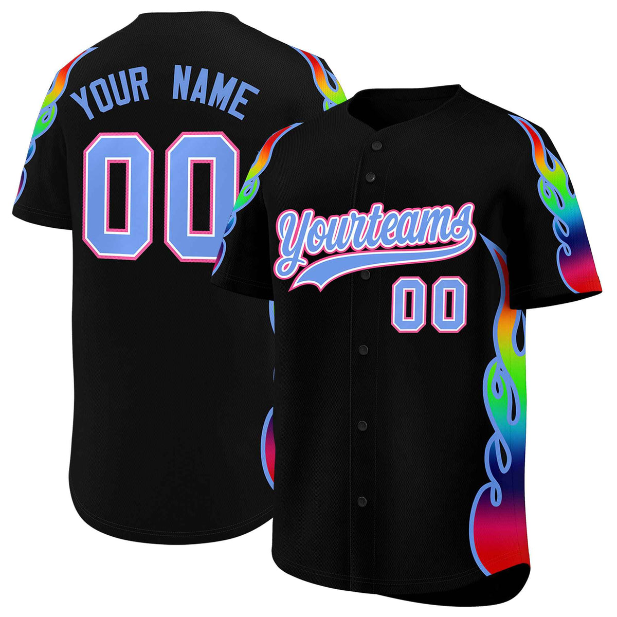 Custom Black Graffiti Pattern Personalized Multicolored Flames Print Authentic Baseball Jersey| KXKSHOP