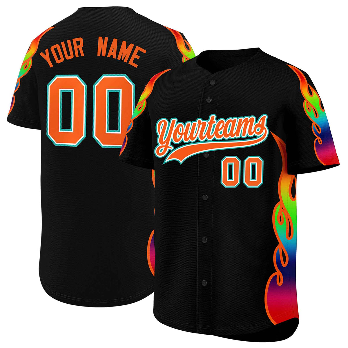 Custom Black Graffiti Pattern Personalized Multicolored Flames Print Authentic Baseball Jersey| KXKSHOP