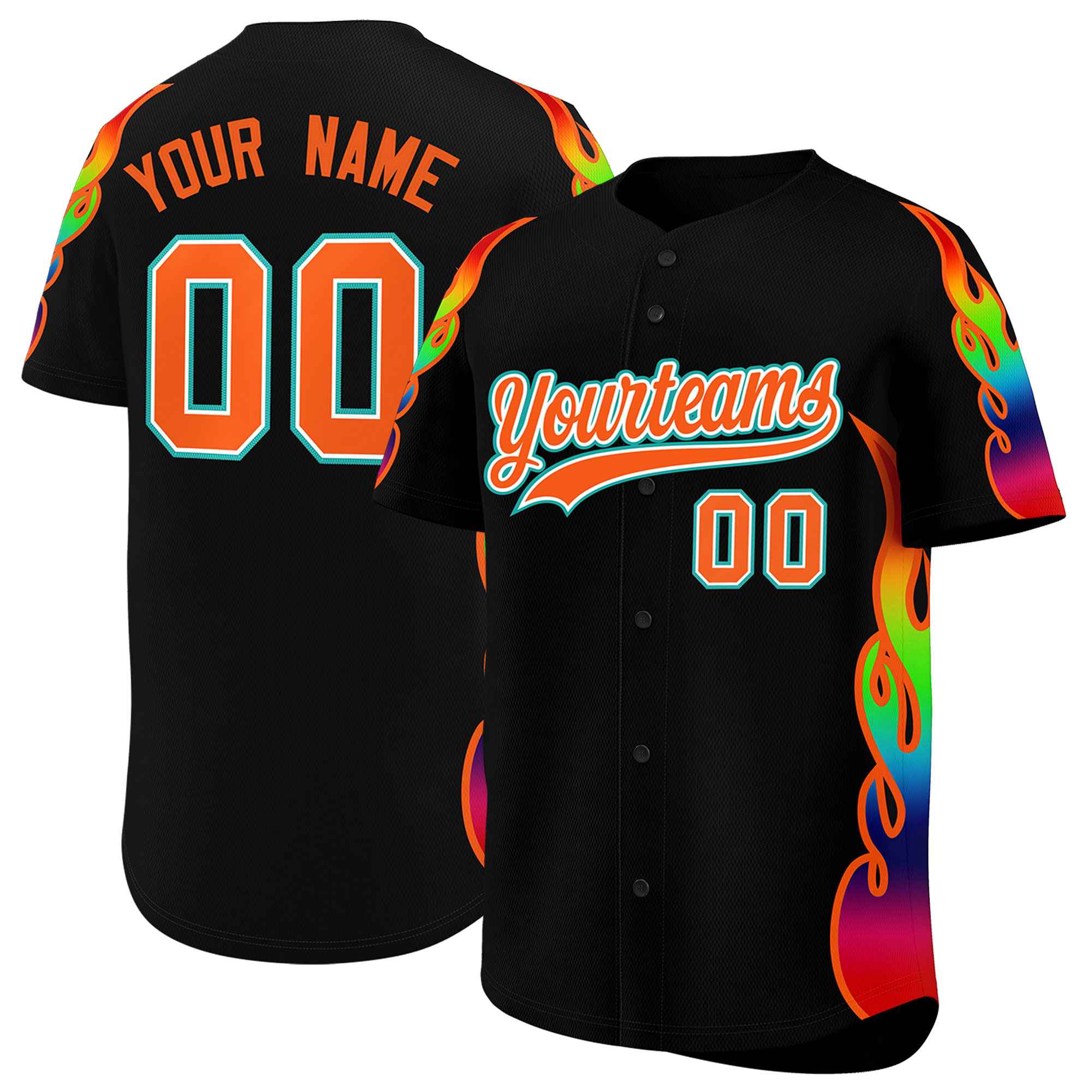 Custom Black Graffiti Pattern Personalized Multicolored Flames Print Authentic Baseball Jersey| KXKSHOP