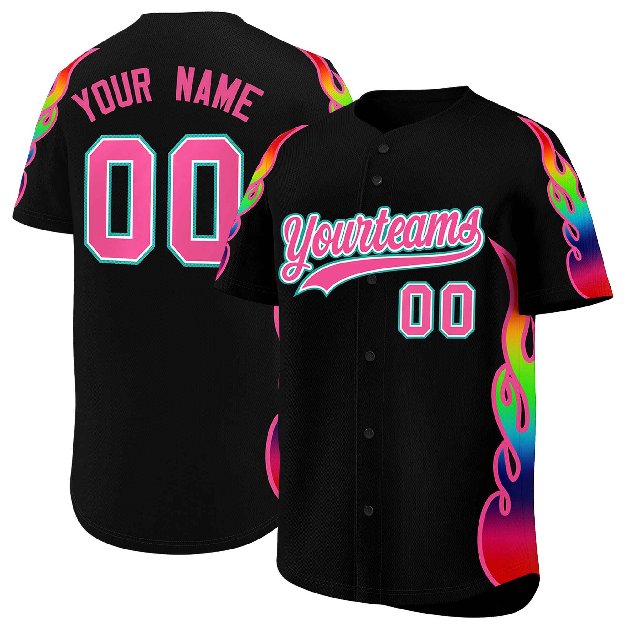 Custom Black Graffiti Pattern Personalized Multicolored Flames Print Authentic Baseball Jersey| KXKSHOP