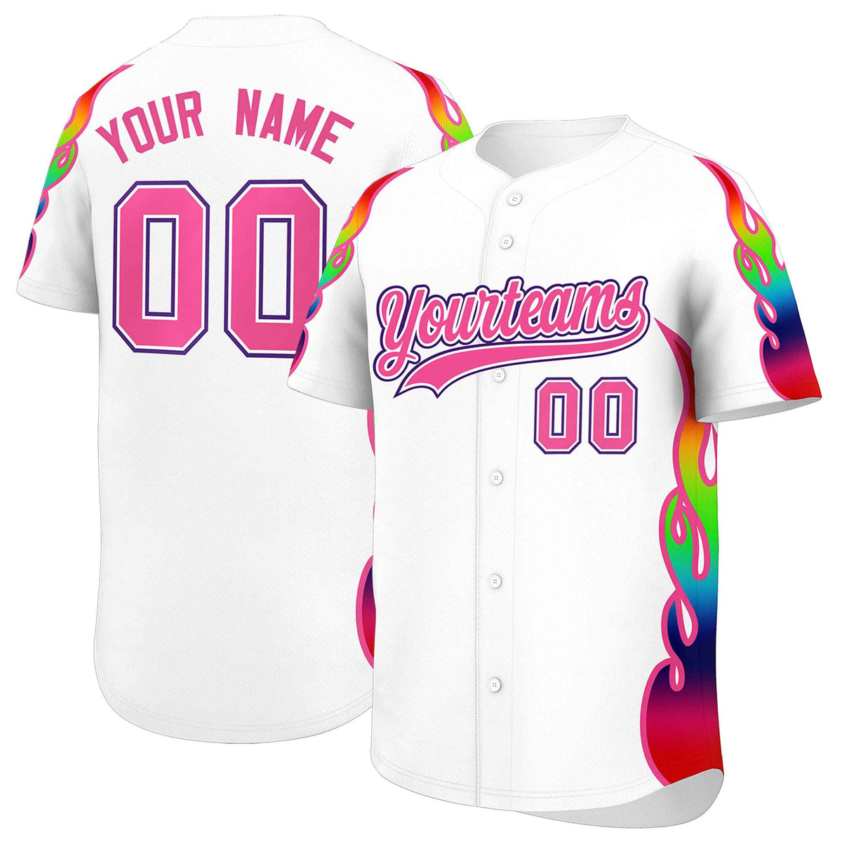 Custom White Graffiti Pattern Personalized Multicolored Flames Print Authentic Baseball Jersey| KXKSHOP