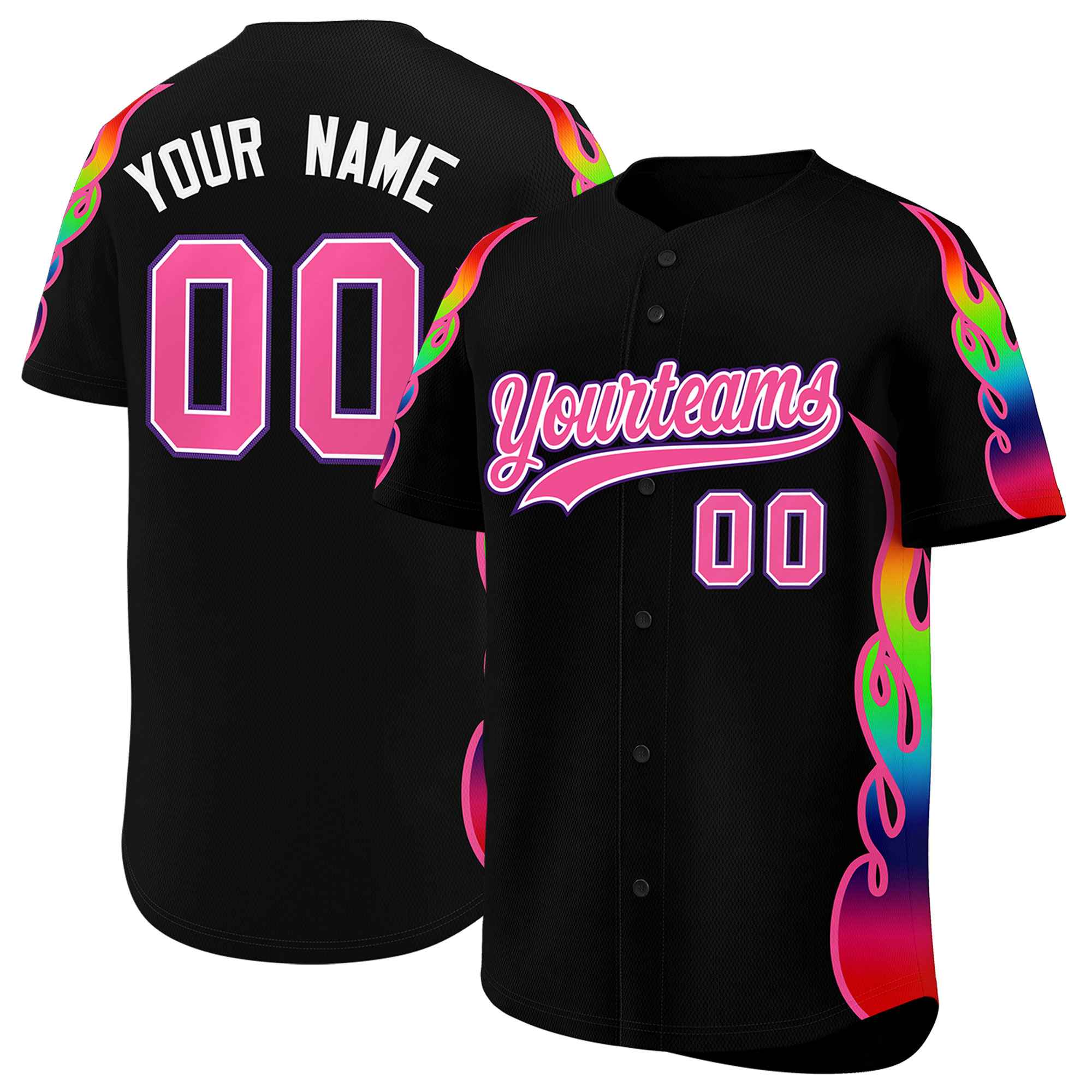 Custom Black Graffiti Pattern Personalized Multicolored Flames Print Authentic Baseball Jersey| KXKSHOP