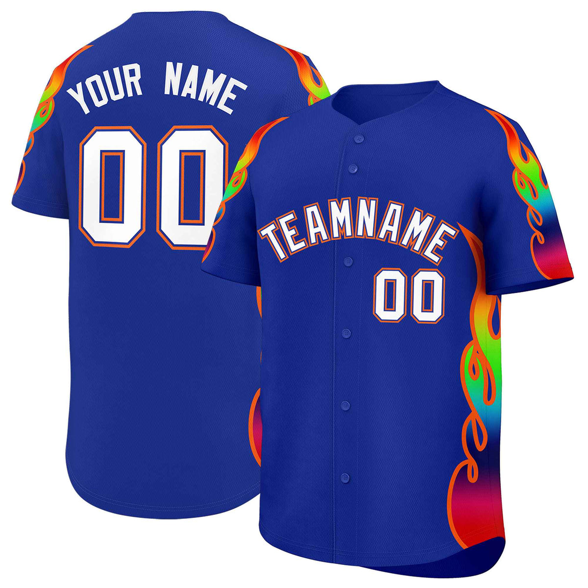 Custom Royal Graffiti Pattern Personalized Multicolored Flames Print Authentic Baseball Jersey| KXKSHOP