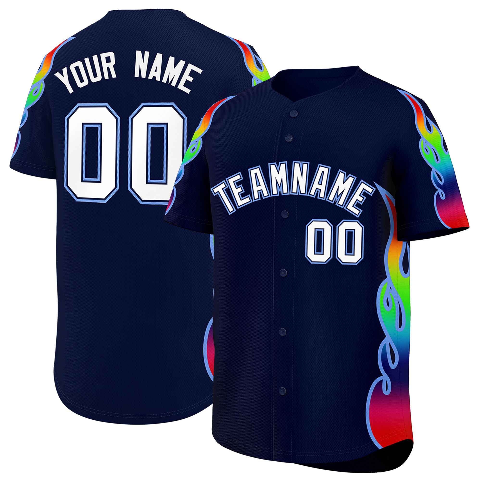 Custom Navy Graffiti Pattern Personalized Multicolored Flames Print Authentic Baseball Jersey| KXKSHOP