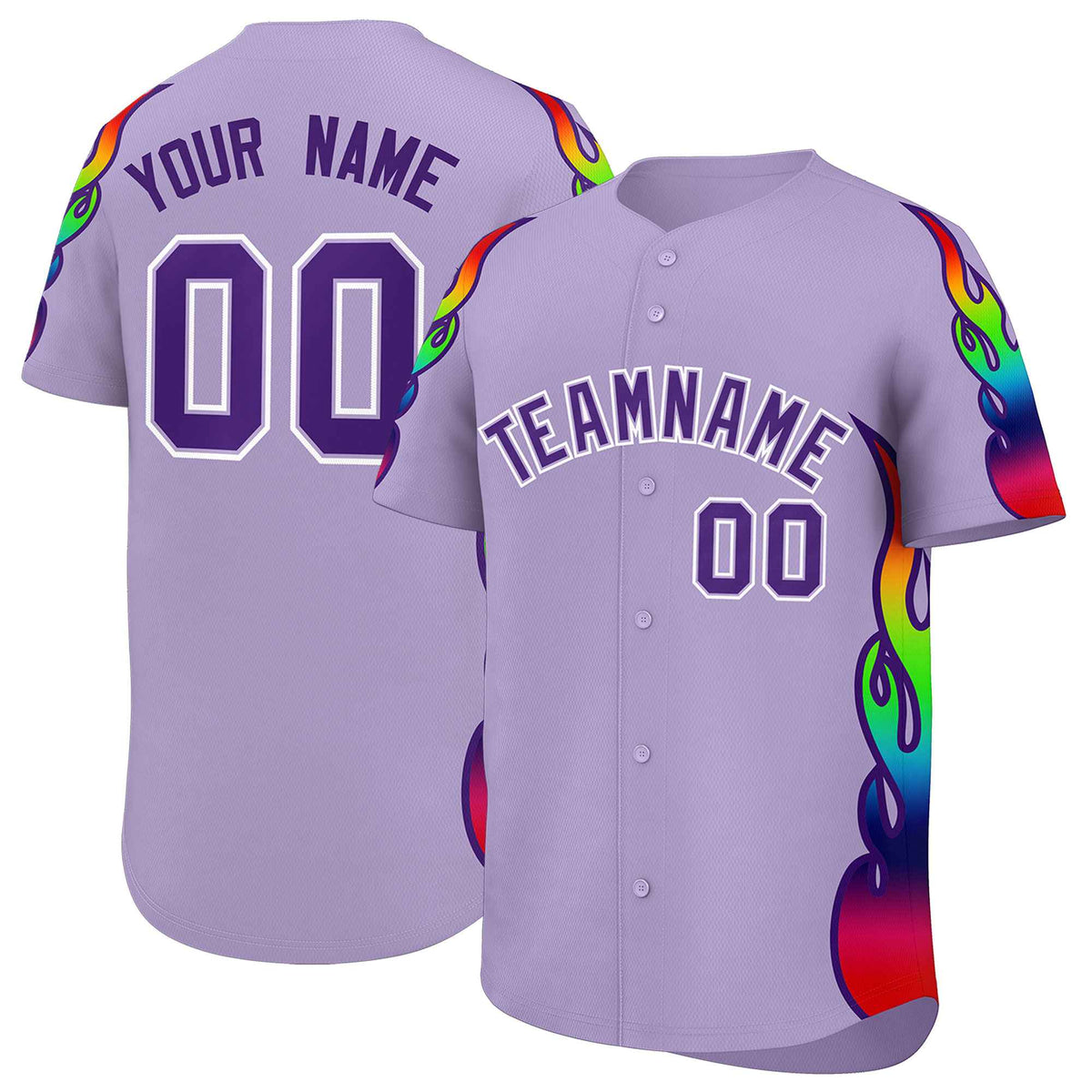 Custom Light Purple Graffiti Pattern Personalized Multicolored Flames Print Authentic Baseball Jersey| KXKSHOP