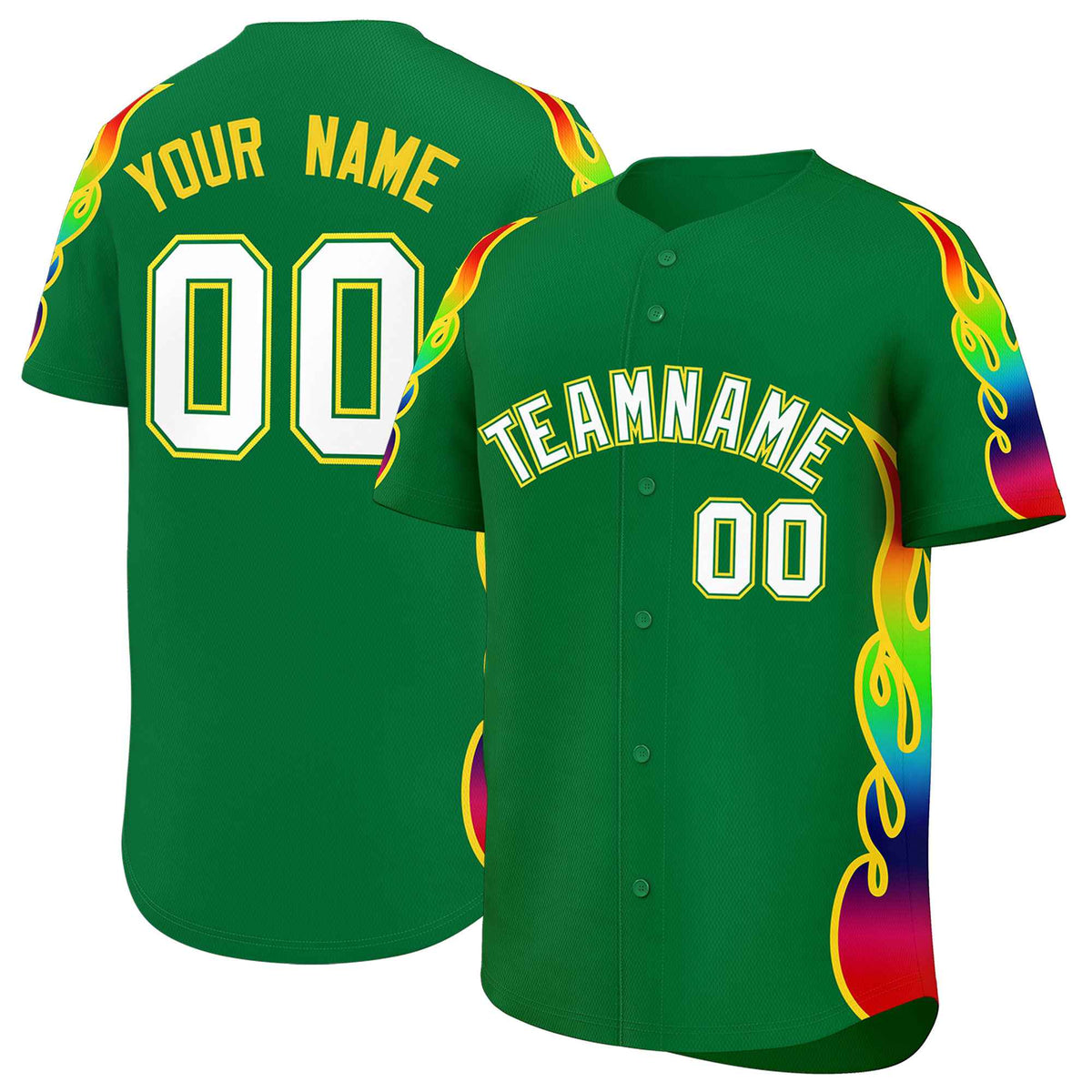 Custom Kelly Green Graffiti Pattern Personalized Multicolored Flames Print Authentic Baseball Jersey| KXKSHOP