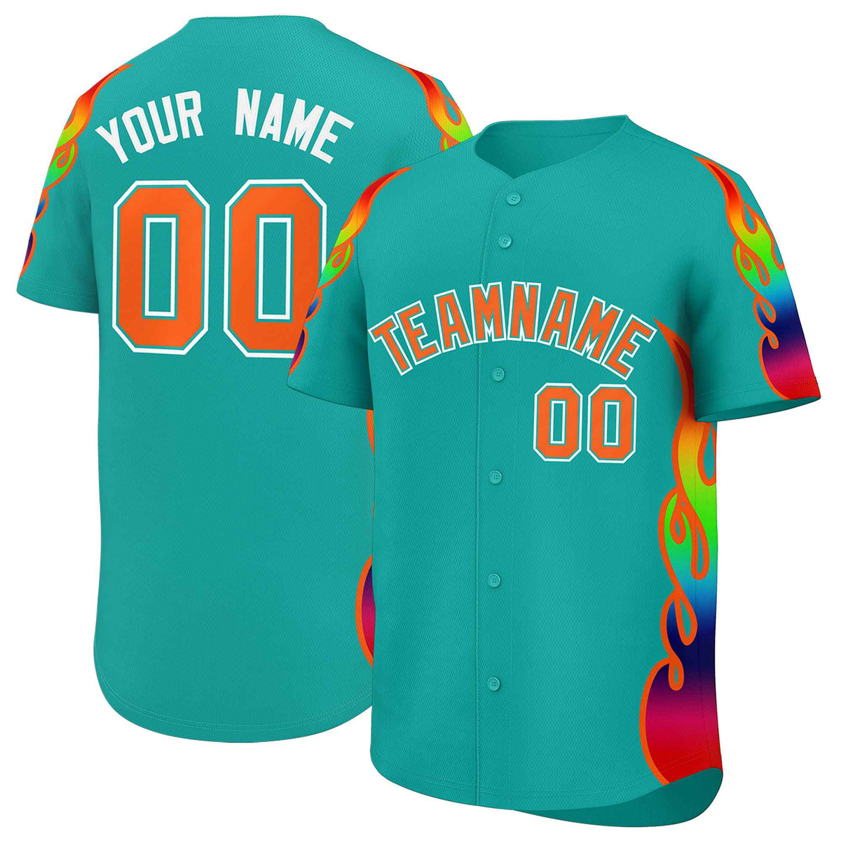 Custom Aqua Graffiti Pattern Personalized Multicolored Flames Print Authentic Baseball Jersey| KXKSHOP