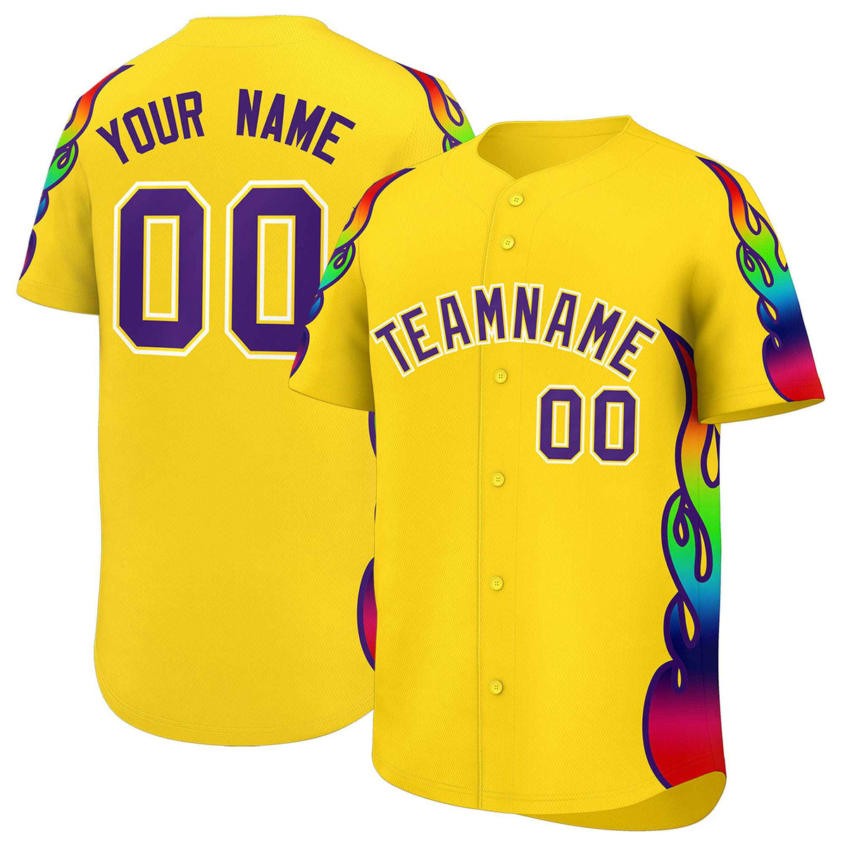 Custom Gold Graffiti Pattern Personalized Multicolored Flames Print Authentic Baseball Jersey| KXKSHOP