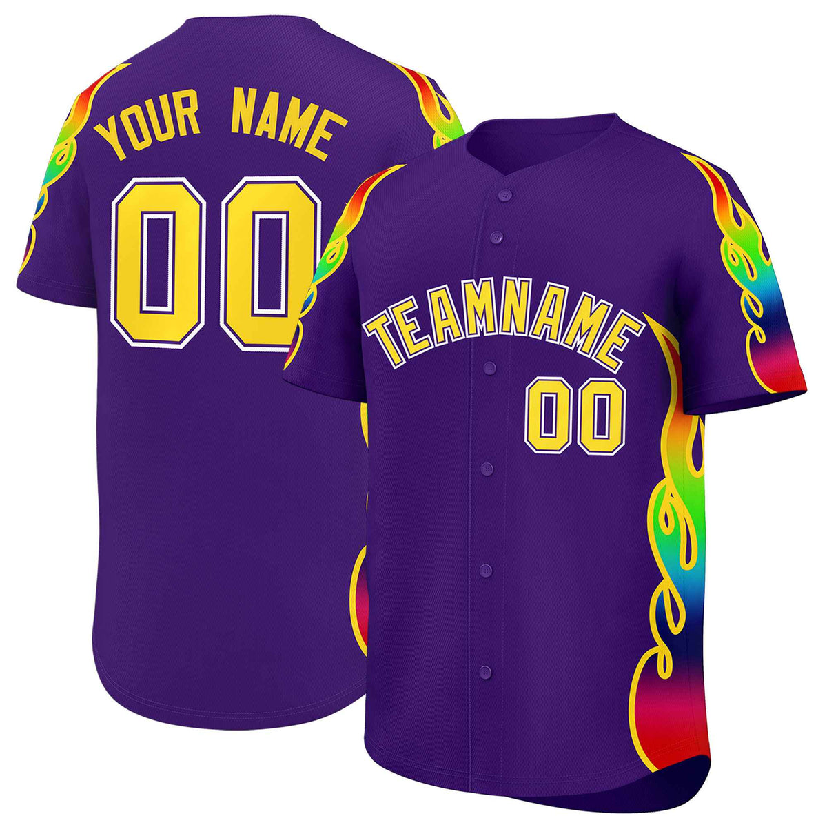 Custom Purple Graffiti Pattern Personalized Multicolored Flames Print Authentic Baseball Jersey| KXKSHOP