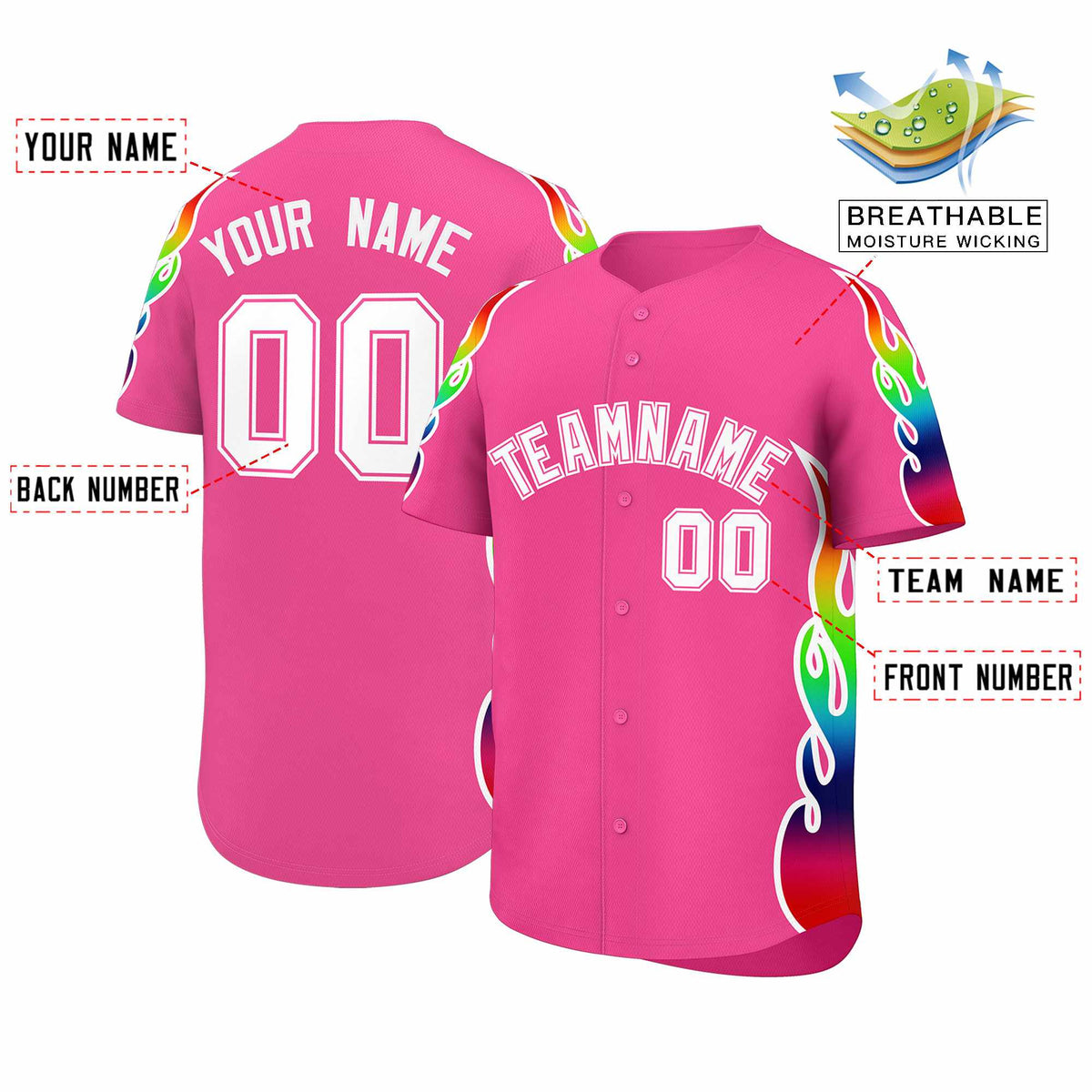 Custom Pink Graffiti Pattern Personalized Multicolored Flames Print Authentic Baseball Jersey| KXKSHOP