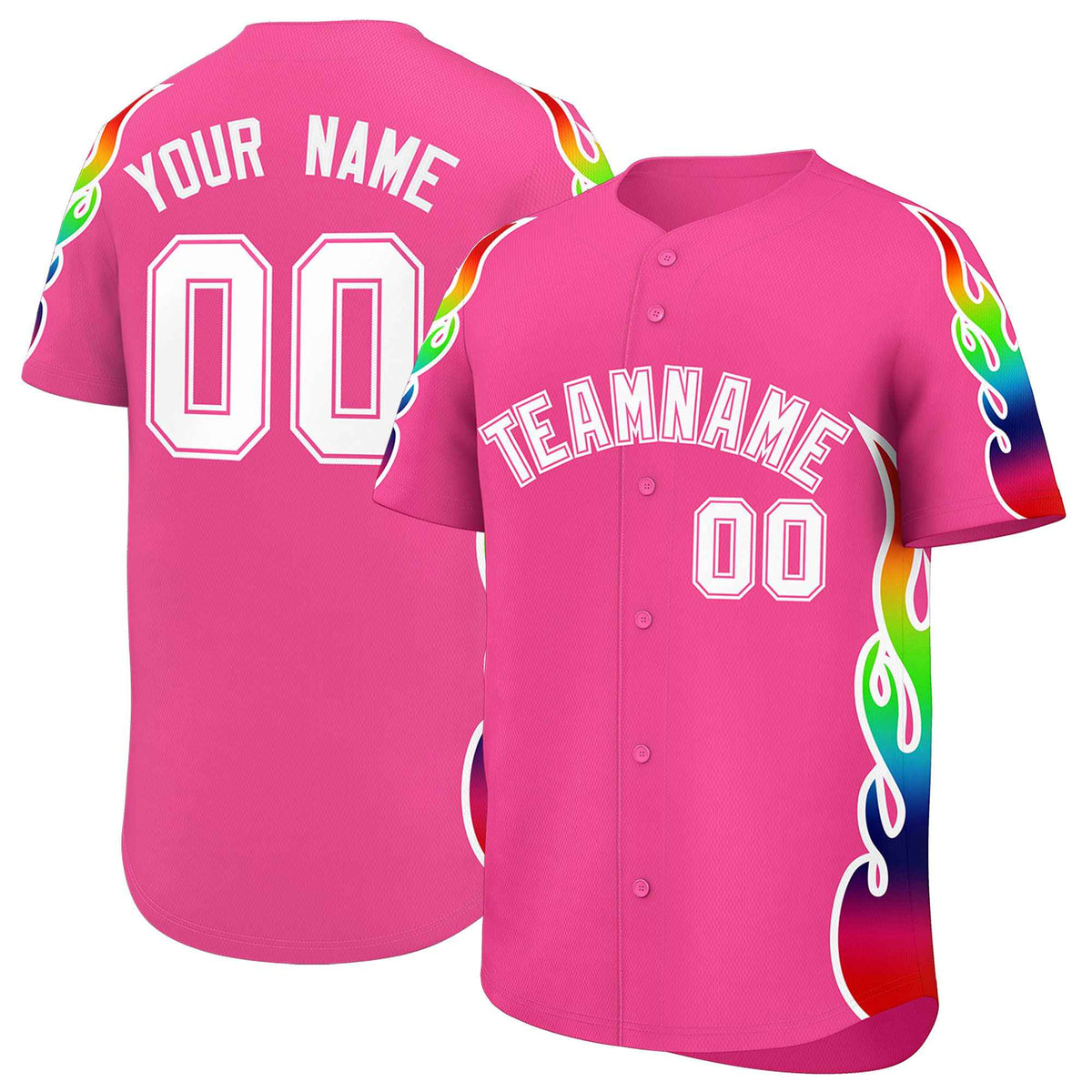 Custom Pink Graffiti Pattern Personalized Multicolored Flames Print Authentic Baseball Jersey| KXKSHOP