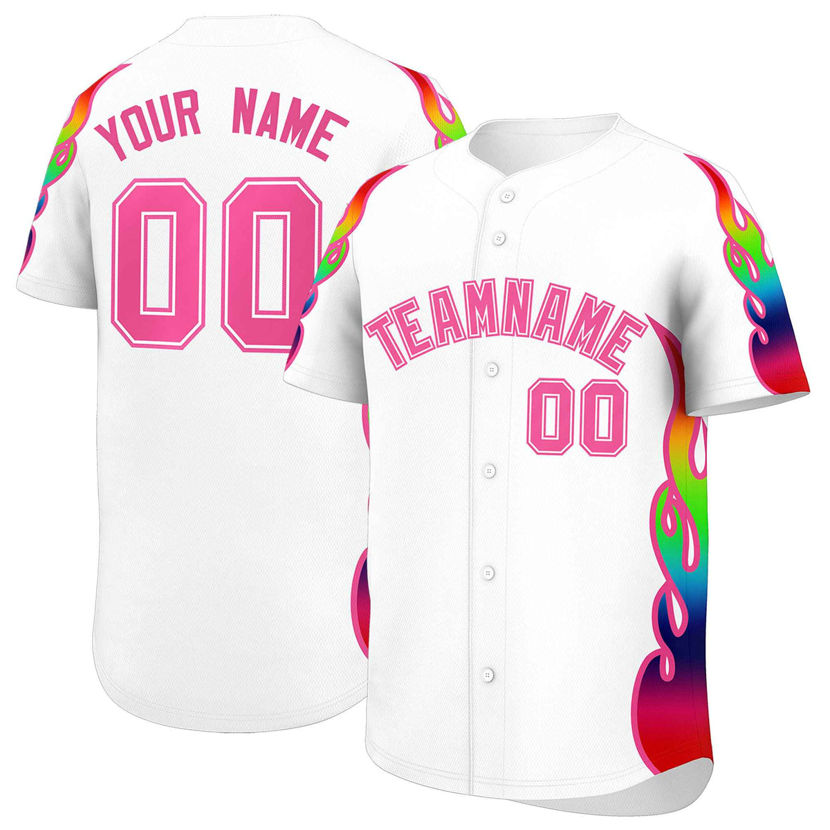 Custom White Graffiti Pattern Personalized Multicolored Flames Print Authentic Baseball Jersey| KXKSHOP
