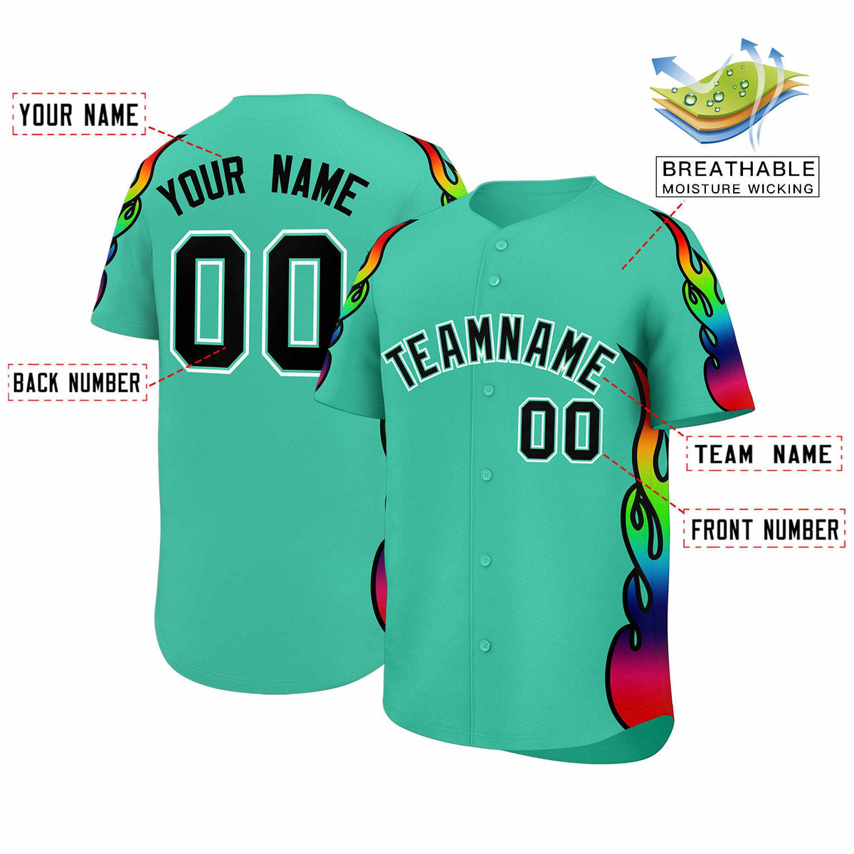 Custom Bright Green Graffiti Pattern Personalized Multicolored Flames Print Authentic Baseball Jersey| KXKSHOP