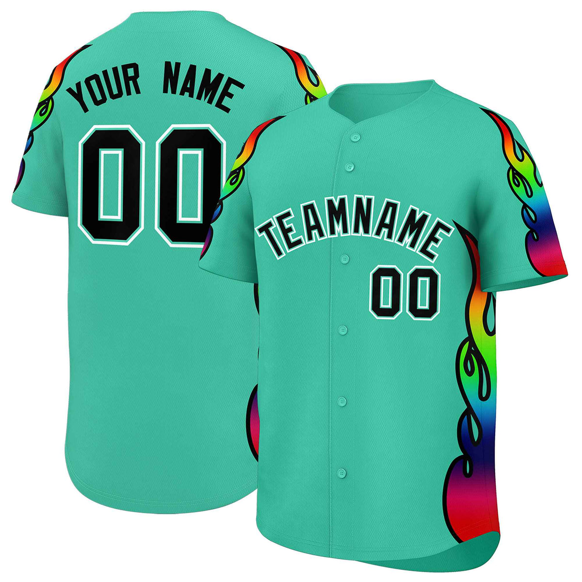 Custom Bright Green Graffiti Pattern Personalized Multicolored Flames Print Authentic Baseball Jersey| KXKSHOP