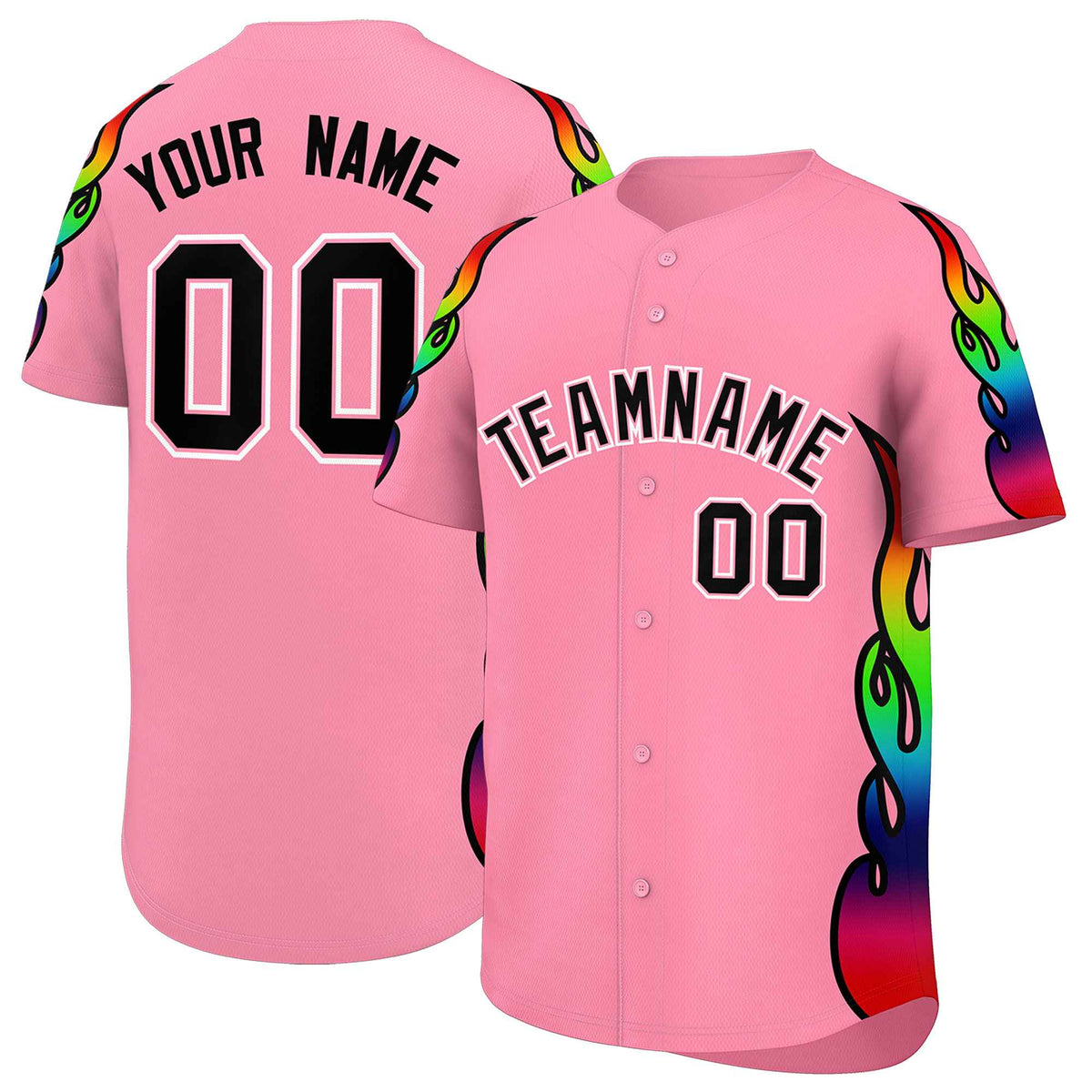 Custom Light Pink Graffiti Pattern Personalized Multicolored Flames Print Authentic Baseball Jersey| KXKSHOP