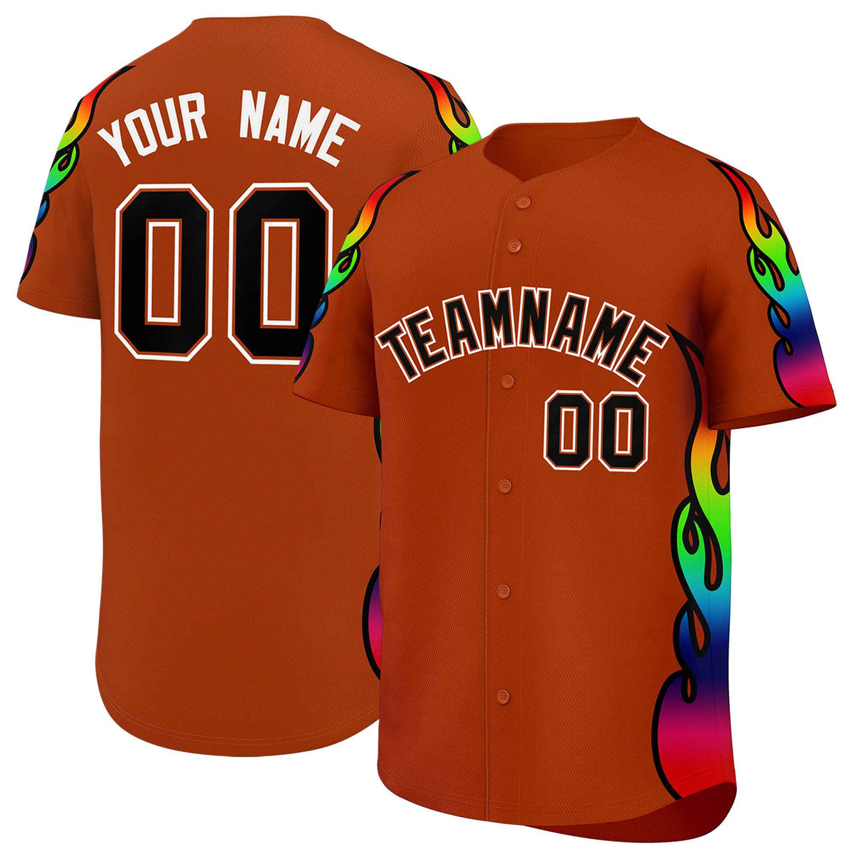 Custom Texas Orange Graffiti Pattern Personalized Multicolored Flames Print Authentic Baseball Jersey| KXKSHOP