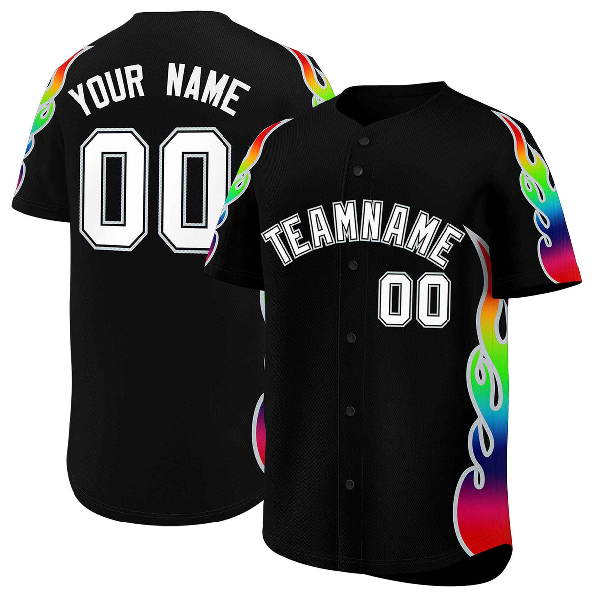 Custom Black Graffiti Pattern Personalized Multicolored Flames Print Authentic Baseball Jersey| KXKSHOP