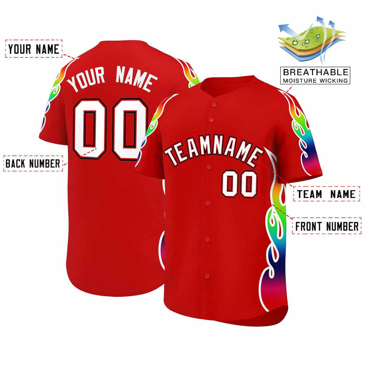 Custom Red Graffiti Pattern Personalized Multicolored Flames Print Authentic Baseball Jersey| KXKSHOP