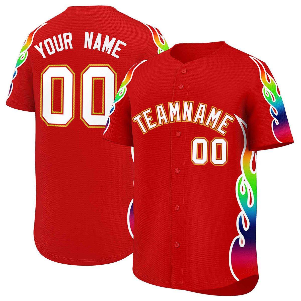 Custom Red Graffiti Pattern Personalized Multicolored Flames Print Authentic Baseball Jersey| KXKSHOP