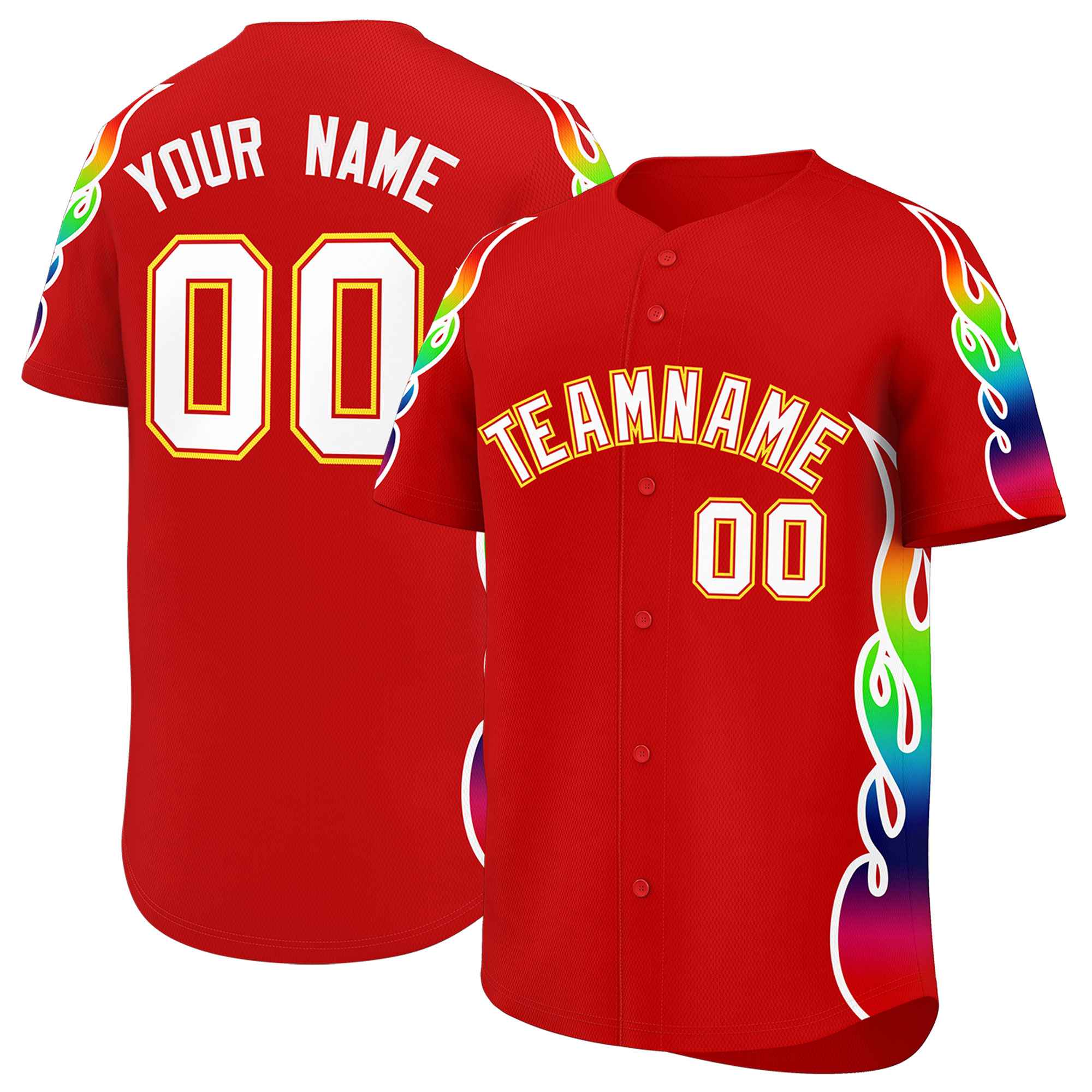 Custom Red Graffiti Pattern Personalized Multicolored Flames Print Authentic Baseball Jersey| KXKSHOP