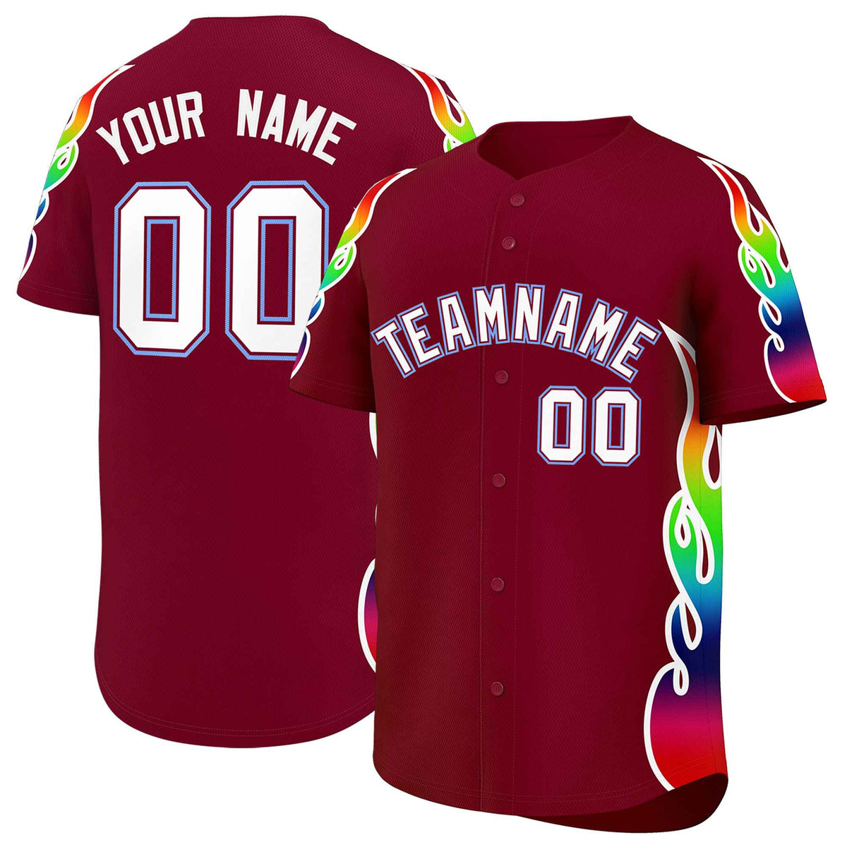 Custom Crimson Graffiti Pattern Personalized Multicolored Flames Print Authentic Baseball Jersey| KXKSHOP