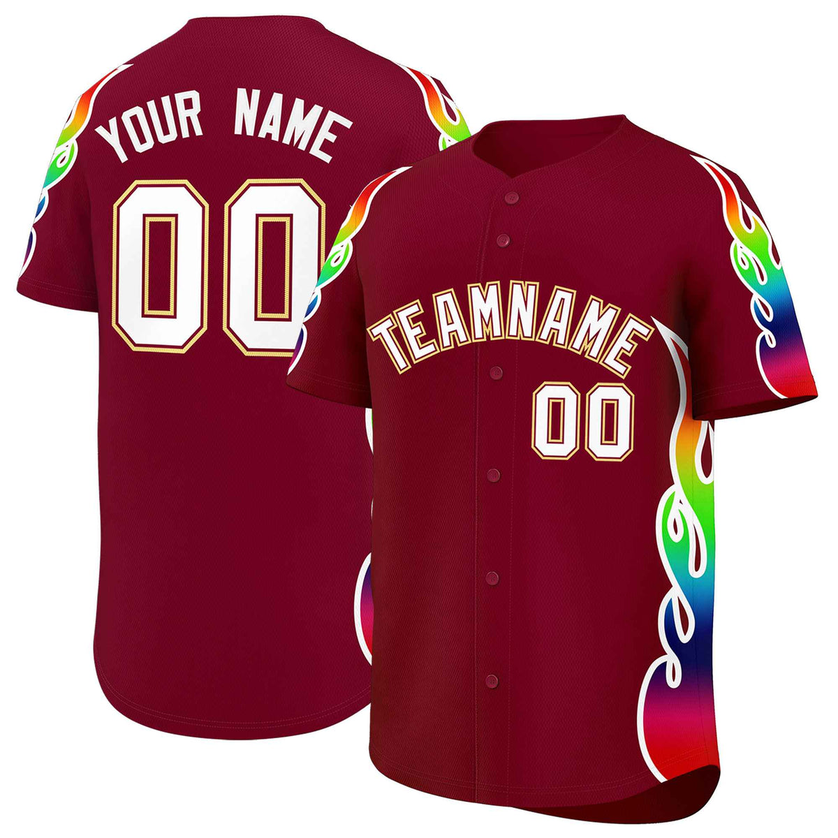 Custom Crimson Graffiti Pattern Personalized Multicolored Flames Print Authentic Baseball Jersey| KXKSHOP