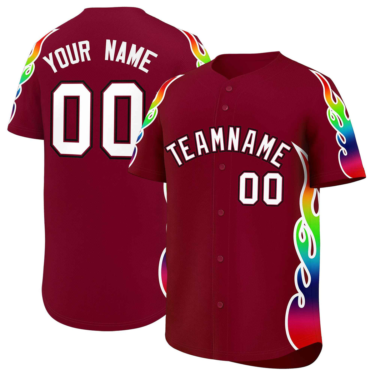Custom Crimson Graffiti Pattern Personalized Multicolored Flames Print Authentic Baseball Jersey| KXKSHOP