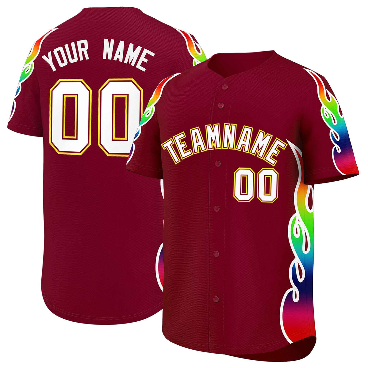 Custom Crimson Graffiti Pattern Personalized Multicolored Flames Print Authentic Baseball Jersey| KXKSHOP