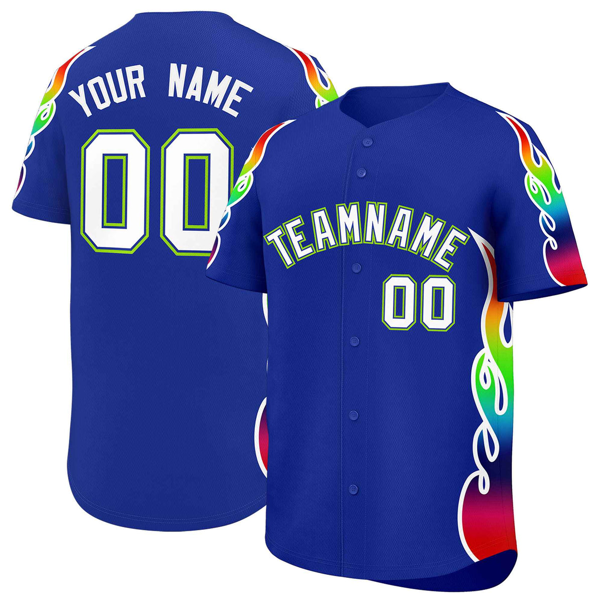 Custom Royal Graffiti Pattern Personalized Multicolored Flames Print Authentic Baseball Jersey| KXKSHOP