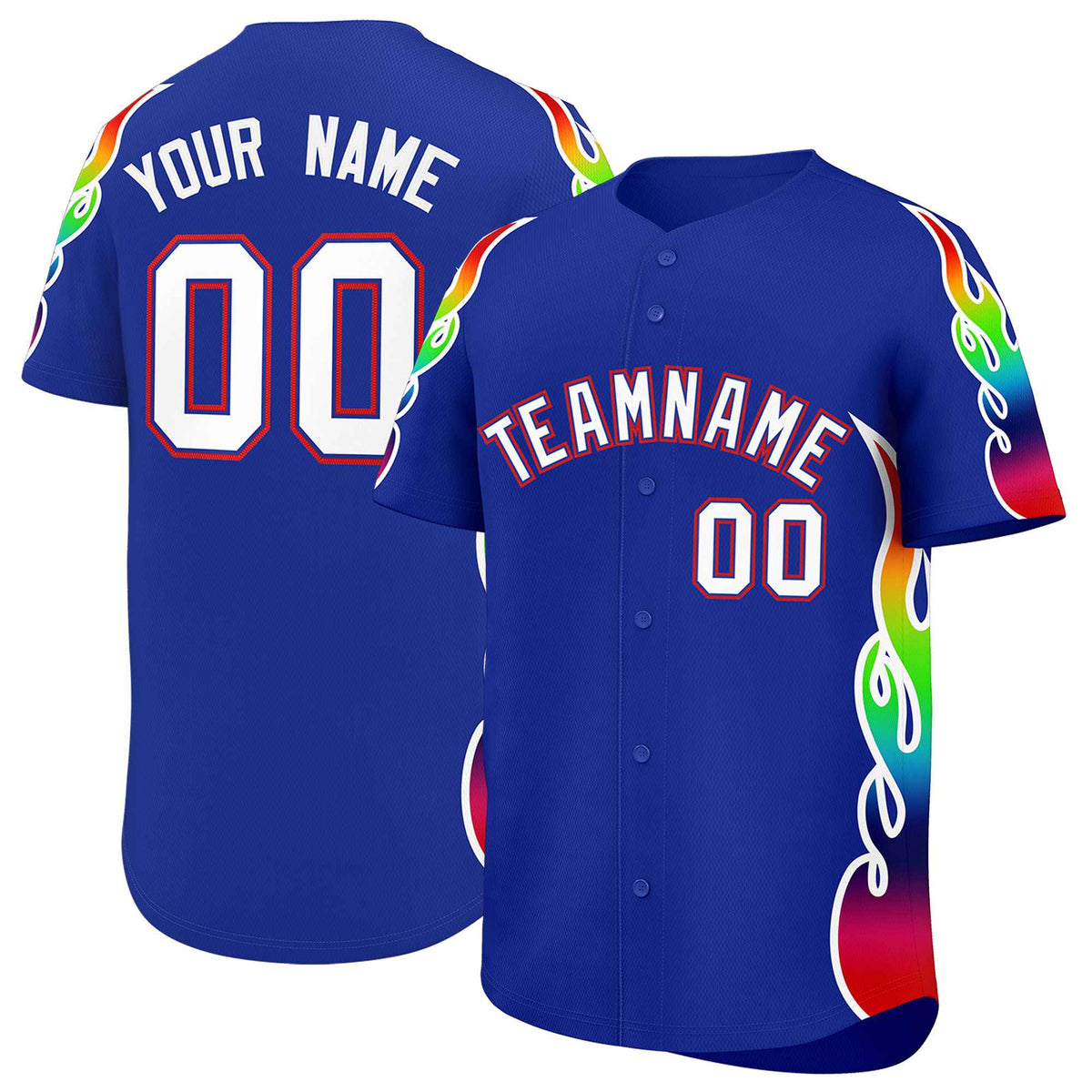 Custom Royal Graffiti Pattern Personalized Multicolored Flames Print Authentic Baseball Jersey| KXKSHOP