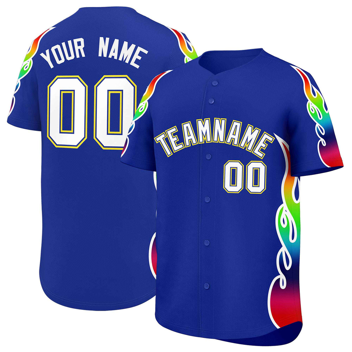 Custom Royal Graffiti Pattern Personalized Multicolored Flames Print Authentic Baseball Jersey| KXKSHOP