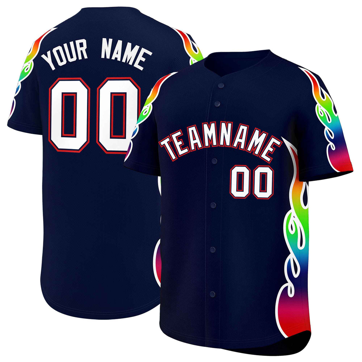 Custom Navy Graffiti Pattern Personalized Multicolored Flames Print Authentic Baseball Jersey| KXKSHOP